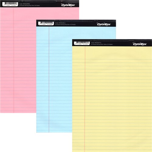 DataMax DM3002 Writing Pad Ruled A4 Coloured 50 Sheets - Theodist