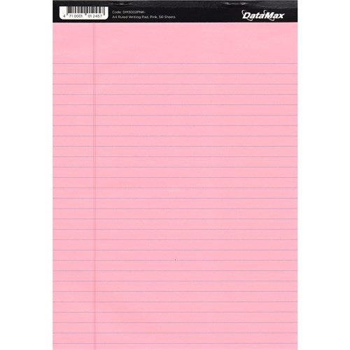 DataMax DM3002 Writing Pad Ruled A4 Coloured 50 Sheets_PNK - Theodist