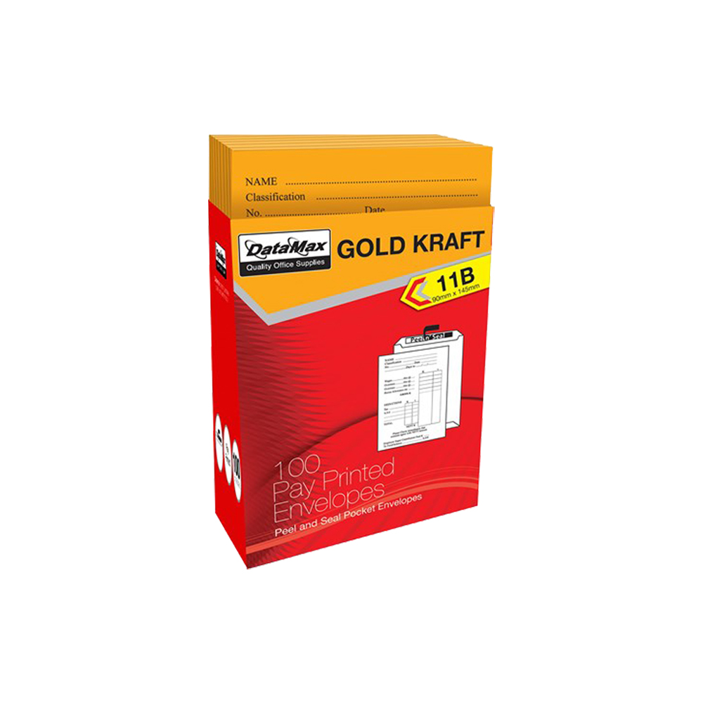 DataMax 3805216 11B Gold Kraft Pay Printed Envelopes 90x145mm 100 Pack