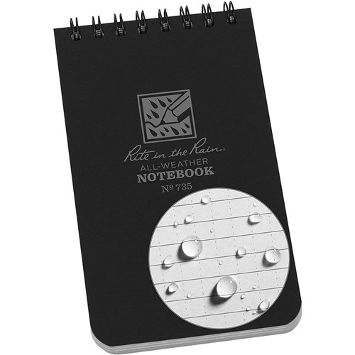 Rite in the Rain Weatherproof Top-Spiral Notebook, 3" x 5", Black Cover, Universal Pattern (No.735) - Theodist