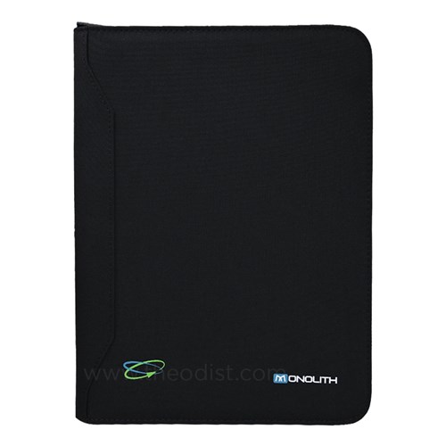 Monolith 3351 Blue Line Zipped Meeting & Conference Folder Black - Theodist