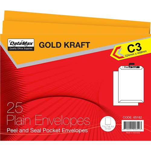 DataMax 65182 C3 Gold Kraft Plain Envelopes 324x458mm 25 Pack - Theodist