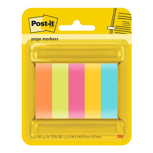 Post It 6705AST Page Markers 5 Neon Colours 15x50mm - Theodist