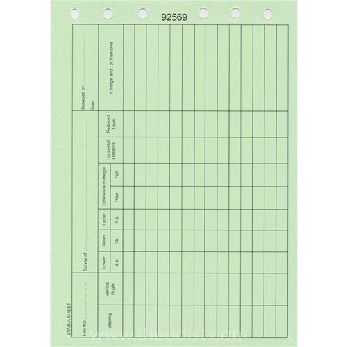 Stadia 92569 Survey Sheets Dow Style 50 Pack Green - Theodist