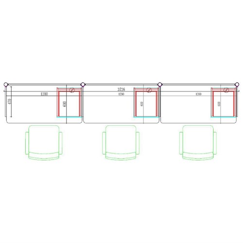 Partitioned Workstations Omega Series 3 Person Desks 3726x611x1112mm_1 - Theodist