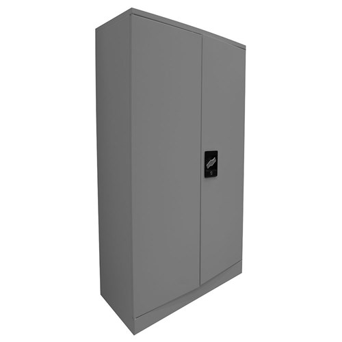 BIZ3CP Tudor Steel Cupboard 1.8m 3 Adjustable Shelves 2 Doors/Lock, Grey - Theodist