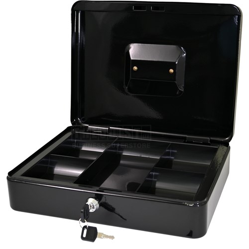 DataMax DM300 Metal Cash Box with Coin Tray & Lock Black 305x240x86mm_1 - Theodist