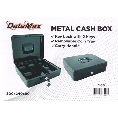 DataMax DM300 Metal Cash Box with Coin Tray & Lock Black 305x240x86mm_2 - Theodist