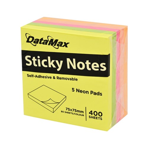 DataMax DM545 Sticky Notes Neon Pads 5 Pack, 400 Sheets - Theodist
