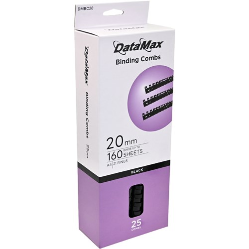 DataMax DMBC20 Binding Combs 20mm A4 160 Sheets 21 Rings 25pcs/Box_BLK - Theodist