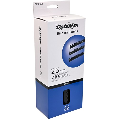 DataMax DMBC25 Binding Combs 25mm A4 210 Sheets 21 Rings 25pcs/Box_BLK - Theodist