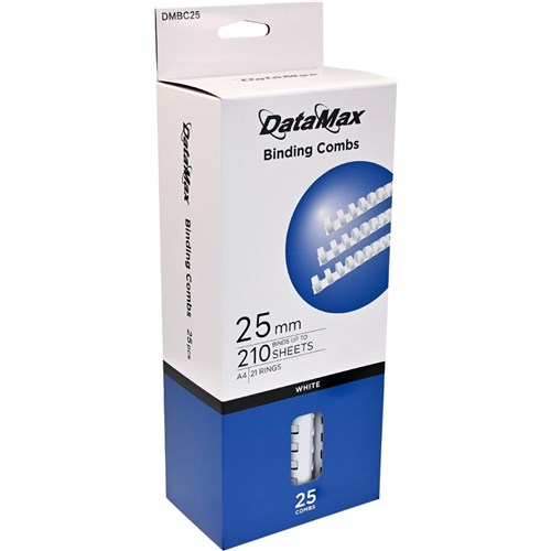 DataMax DMBC25 Binding Combs 25mm A4 210 Sheets 21 Rings 25pcs/Box_WHT - Theodist