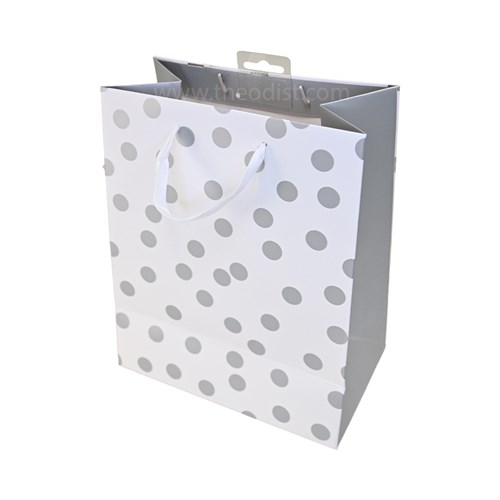 Artwrap E10929 Paper Gift Bag Silver Dots Medium Size 177x103x2230mm - Theodist