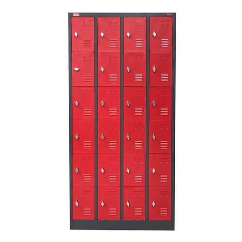 LK24R6 Steel Locker 24 Doors 4 Columns 6 Rows 900x400x1850mm, Red - Theodist