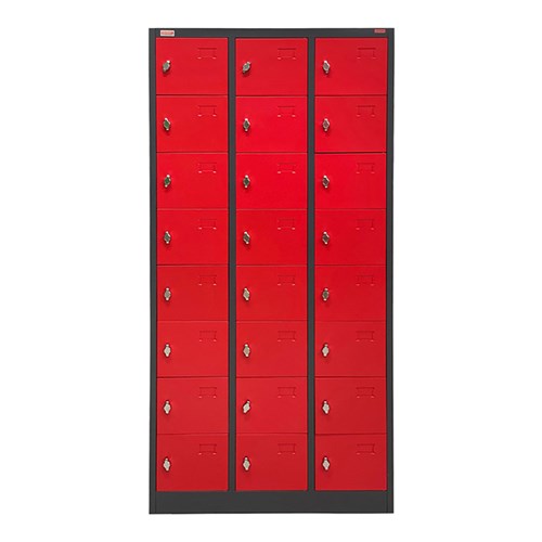 LK24R8 Steel Locker 24 Doors 3 Columns 8 Rows 900x400x1850mm, Red - Theodist