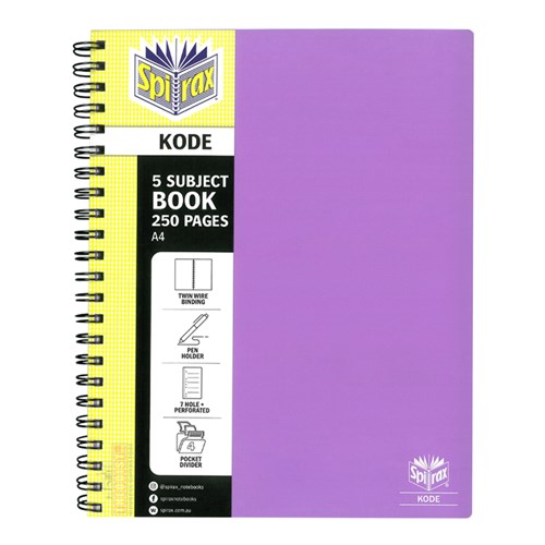 Spirax Kode P960 A4 Notebook 5 Subject 250 Page Assorted_2 - Theodist