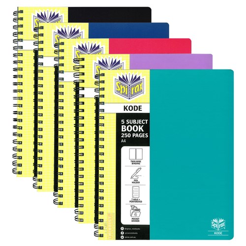 Spirax Kode P960 A4 Notebook 5 Subject 250 Page Assorted - Theodist