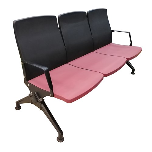 Public Seater PL3000 3-Seat PU Seat Pan + 2 Armrests Chair_RED - Theodist
