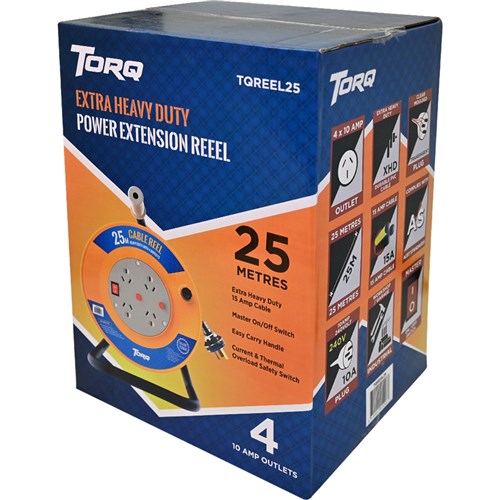 Torq TQREEL25 Extra Heavy Duty Power Extension Reel 4 10 Amp Outlets 25m_4 - Theodist