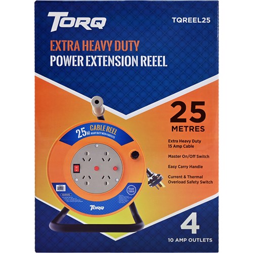 Torq TQREEL25 Extra Heavy Duty Power Extension Reel 4 10 Amp Outlets 25m_6 - Theodist