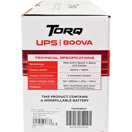 Torq TQUPS800V Uninterruptible Power Supply 800VA/480W with LCD UPS_7 - Teodist