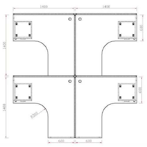 Partitioned Workstation Luca Series 4 Person Desk 2800x2800mm_2 - Theo