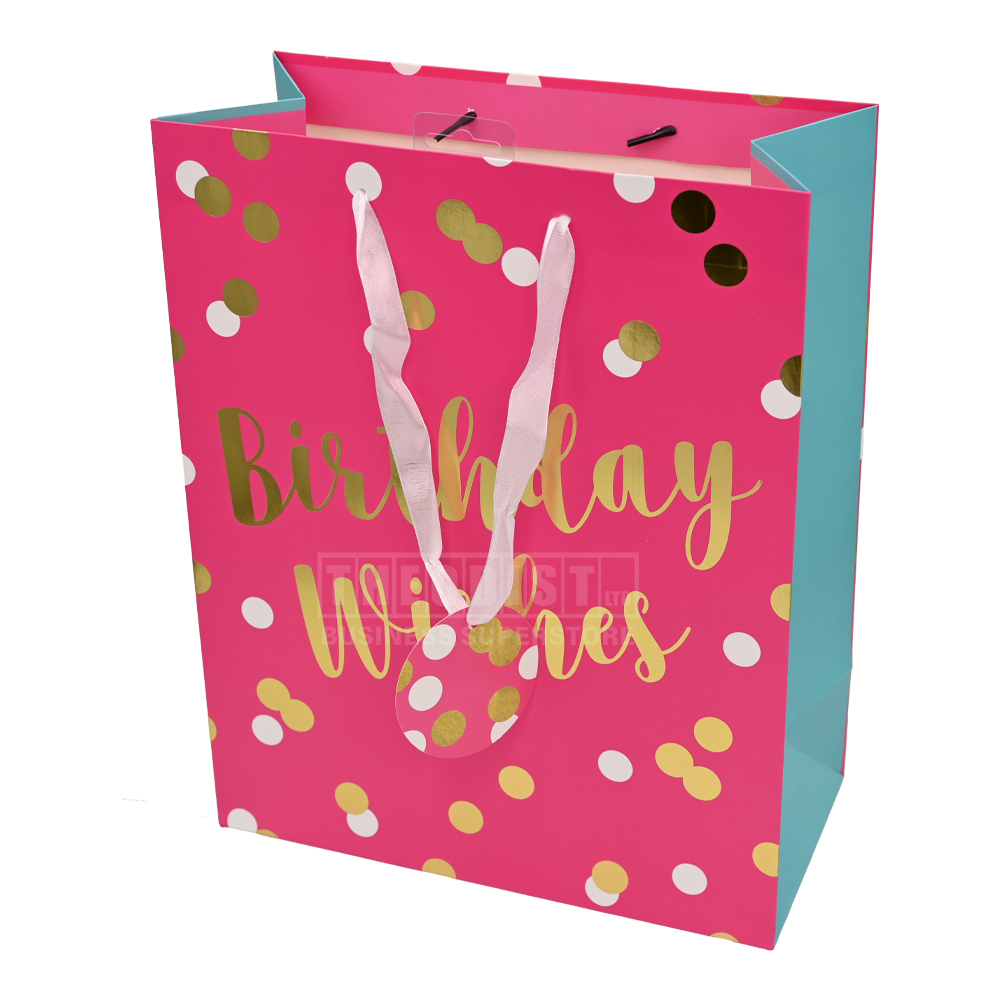 Artwrap Happy Birthday E6235 Large Gift Bag Gold Dots 255x127x320mm ...