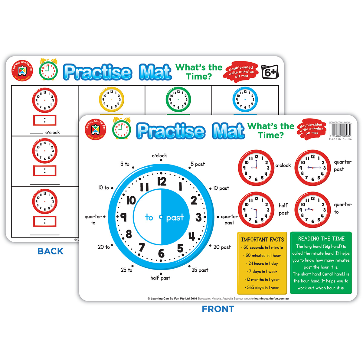 Learning Can Be Fun Practise Mat What's the Time | Theodist - Theodist