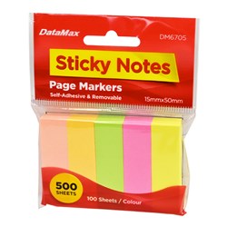 DataMax DM6705 Page Markers Sticky Notes Neo Colours 15x50mm - Theodist