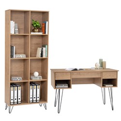Working Desk with Bookcase Set Oak - Theodist