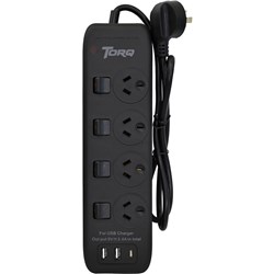 Torq TQPB4 Power Board 4 Outlet Surge Protection with 2 USB A & 1 USB C, Black - Theodist