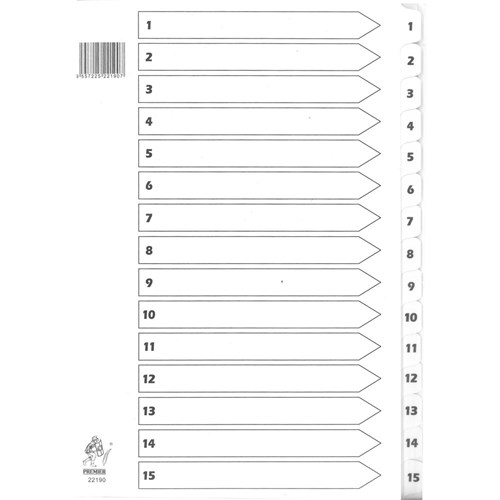 Premier 22190 Index Divider 15 Tabs 1-15 White A4 - Theodist