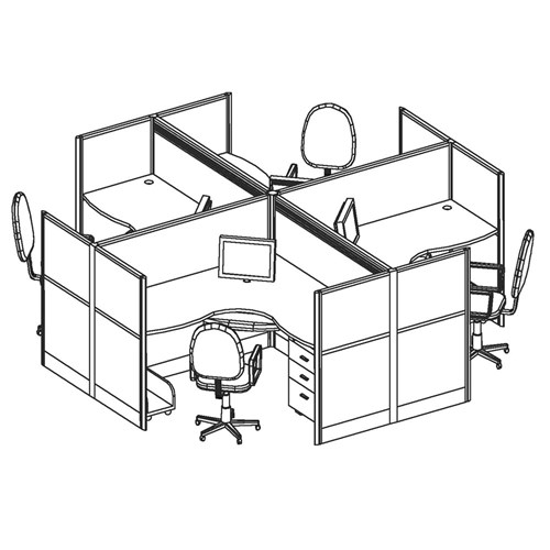 Partitioned Workstations 4 Person Desks 3000x3000mm_1 - Theodist