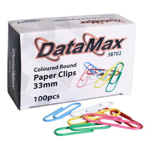 DataMax Paper Clips Round 33mm Coloured 100 Pack - Theodist