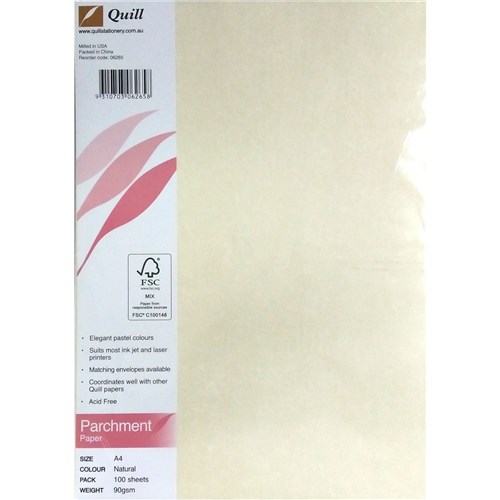 Quill Parchment 90gsm A4 Paper Natural 100 Pack