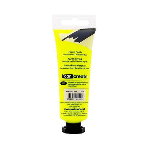 Mont Marte Fluoro Acrylic Paint Premium 50mL Yellow_1 - Theodist