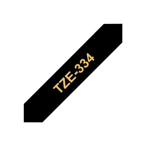 Brother TZe-334 Labelling Tape, Gold on Black, 12mmx8m_1 - Theodist