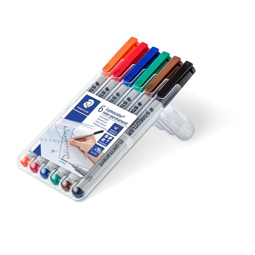 Staedtler WP6NF Lumocolor Non-Permanent Marker Pen Fine 0.6mm 6 Pack_1 - Theodist